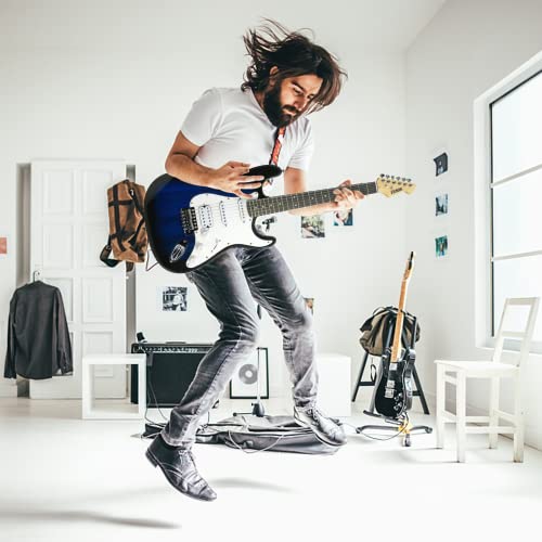 Ermik Beginner Electric Guitar Kit 39 Inch Soild Full Size Starter Guitar Hss Pickups Complete Electric Guitar With Amp 20W, Cable, Digital Tuner, Strings, Picks, Tremolo Bar, Bag, Strap - Blue #TOP4