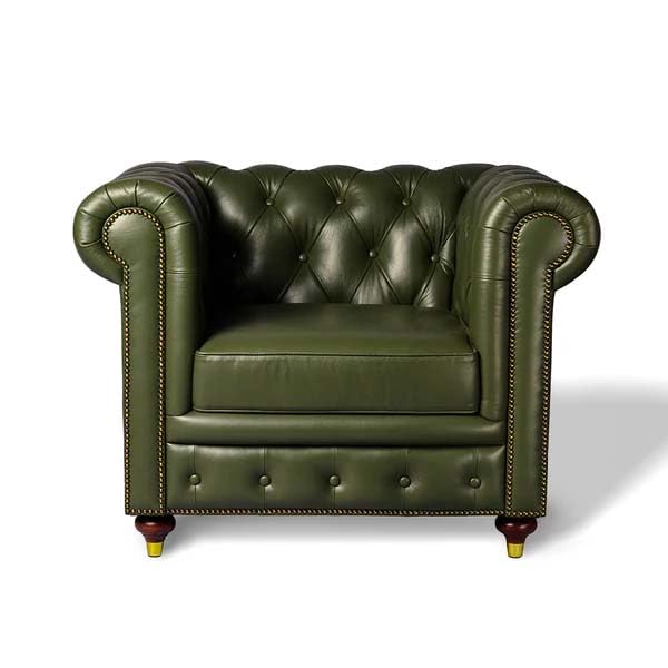 Image of UMAR ARTS Luxury Chesterfield Leatherate Sofa Set, Tufted Genuine Leatherate, Classic Living Room Furniture (1 Seater Olive Green)