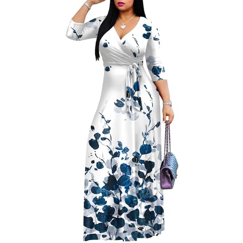 Image of FANDEE Plus Size Maxi Dress for Women Casual Summer Sundress V-Neck 3 /4 Sleeve