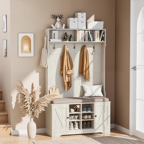 Image of Hall Tree with Bench Entryway Coat Rack with Shoe Storage