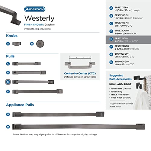 Image of Amerock | Cabinet Pull | Graphite | 5-1 /16 inch (128 mm) Center to Center | Westerly | 1 Pack | Drawer Pull | Drawer Handle | Cabinet Hardware
