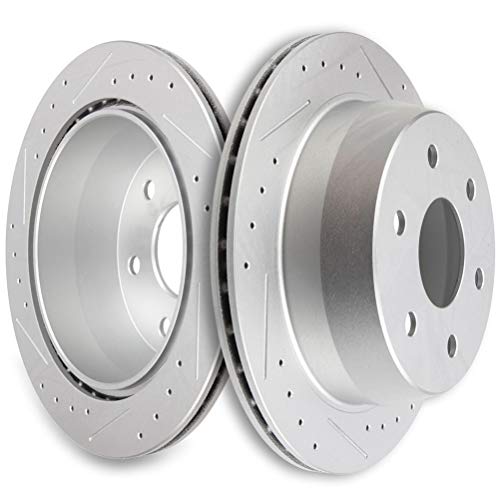 [SCITOO Brake Rotors Kits] -(2) Rear Drilled Slotted Brake Rotors for Chevy Astro,Avalanche,1500,Silverado,1500,Suburban,1500,Tahoe,for GMC Safari,Sierra,1500,00-02 for GMC Yukon,Yukon XL,1500