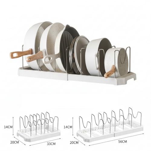 Image of STAR WORK Expandable Pull-Out Pan & Pot Organizer Pan Dish Rack Stand Organizer for Cabinet Kitchen Cabinet Cookware Baking Frying Rack (WHITE)