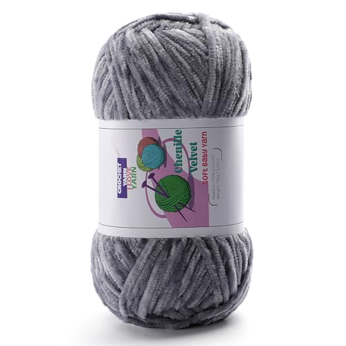 Plush Chunky Chenille Yarn Fluffy Velvet Yarn for Crocheting Soft Thick Bulky Yarn for Knitting and Making Clothes Hats Scarves Blankets Cushions(3.5oz 196.8yds Each (Light Gray)