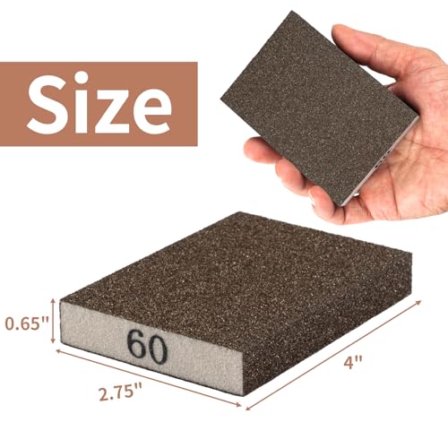 Image of 8 Pack Sanding Sponge Block, Wet Dry Sandpaper Sand Paper for Drywall Wood | 60 Grit, Washable & Reusable for Wall Metal Glasses Furniture