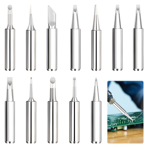 Soldering Iron Tips,12pcs Soldering Tips,Lead-Free Solder Iron Tips,Replacement Pyrography Tips for 936 937 938 942 951 969 907 907-Esd 900m 900m-ESD 852 852D Soldering Station,Silver