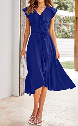 Image of PRETTYGARDEN Women's 2023 Summer Wrap Maxi Dress Casual Boho Deep V Neck Short Sleeve Ruffle Hem Split Beach Long Dresses