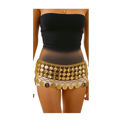 TrendyFashionJewelry Women Belt Waist Hip Gold Metal Chain Waistband Wave Ethnic Greek Coin Belly Dance S M