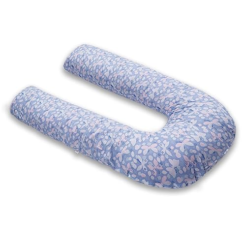 Image of COOZLY U Shaped Pregnancy Pillow | Maternity Pillow | 100% Cotton Removable Covers| Premium PregnoCare Fibres (U Super Premium, ButterflyGrey)