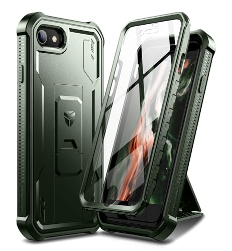 Etui de protection antichoc Apple iPhone SE3 robuste avec support et écran Dexnor militaire vert