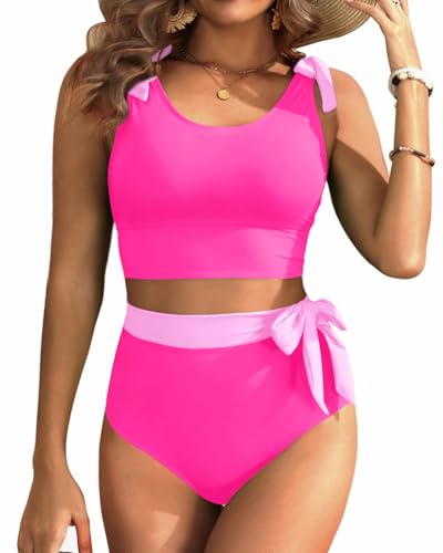 Image of Yonique Two Piece High Waisted Swimsuits - Women Tummy Control Bikini Modest Bathing Suit 2PC 2025