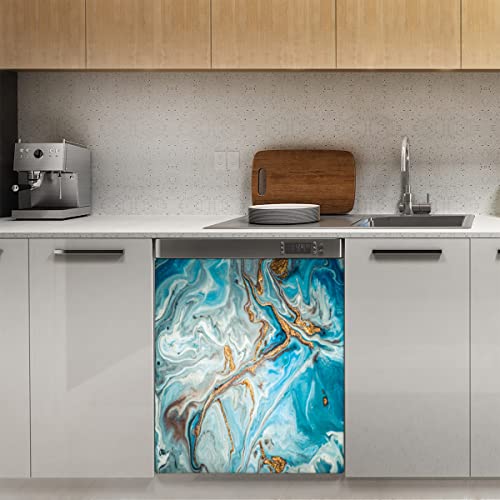 Blauer Marmor-Geschirrspüler-Magnetabdeckung, Textur, magnetische Dekorplatte, Magnet-Stiker für Kühlschrank, Küche, Dekoration, Tür, magnetischer Aufkleber, 58,4 x 66 cm