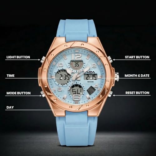 Image of V2A Aura Edge 40mm Analog Digital Watch for Women | Modern Everyday Style | Alarm Stopwatch Backlight Day Date | Comfortable TPU Strap | 50M Water Resistant | Gift for Ladies