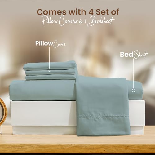 Image of BOUTIQUE LIVING Infinity 100% Egyptian Cotton 1000 TC Blue King with 4 Pillow Covers (Pearl Stitched)