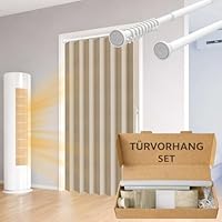 Jilron Komplettset Türvorhang Blickdicht mit Stange – Magnetverschluss für einfache Installation ohne Bohren(Creme-H198 x B106 cm) 1er-Pack