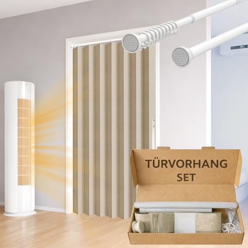 Jilron Komplettset Türvorhang Blickdicht mit Stange – Magnetverschluss für einfache Installation ohne Bohren(Creme-H198 x B106 cm) 1er-Pack
