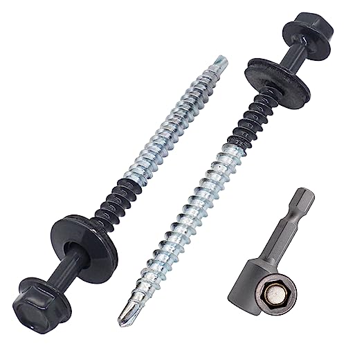 SKIR'CO (50 pcs) Painted Roofing Screws 4.8 x 70 mm, Hex Head, Self-Drilling Screws with EPDM Washers (Anthracite Grey, RAL 7016)