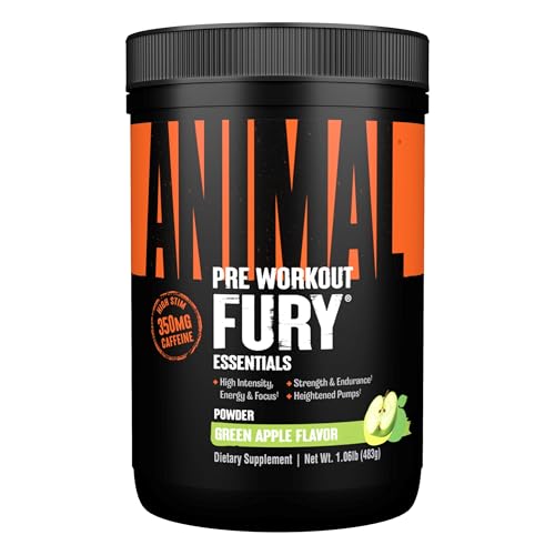 ANIMAL Fury Pre Workout Green Apple – Trainingsbooster mit BCAA, Beta-Alanin, Citrullin & 350 mg Koffein – Zuckerfreies Pre Workout Pulver – Für Fokus, Pump & Energie – 30 Portionen