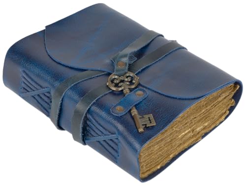 Carnet de voyage vintage en cuir bleu artisanal, journal intime 18x13 cm et cahier écriture femme