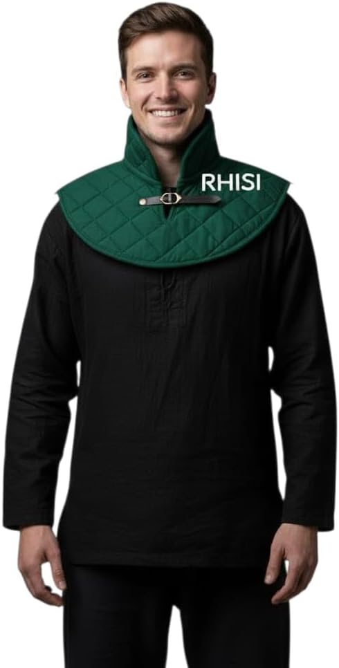 Medieval Green Padded Neck Gorget, Costume Armor for Men