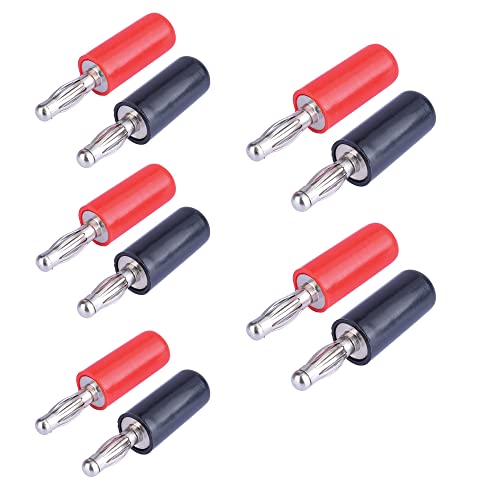 Image of MX 4 mm Banana Connector Plugs - Beryllium Copper Speaker Cable Connectors for Amplifiers, Speakers and Audio Devices | Pack of 10 (5 Red + 5 Black)