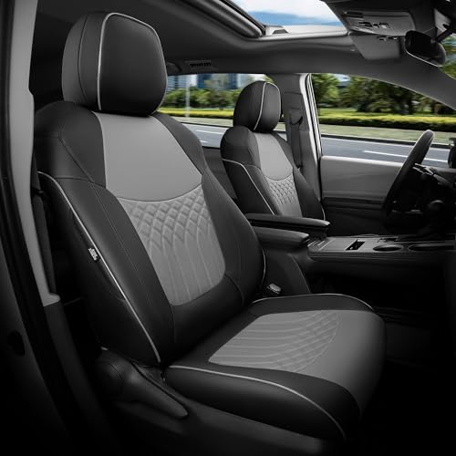 FEINEPRO Customized for Toyota Sienna Seat Covers 2021-2025 Sienna 8 Seats 3 Row, Leather Car Seat Covers Waterproof Seat Covers Full Set for Cars, Car Seat Protectors, Airbag Compatible(BlackGrey)