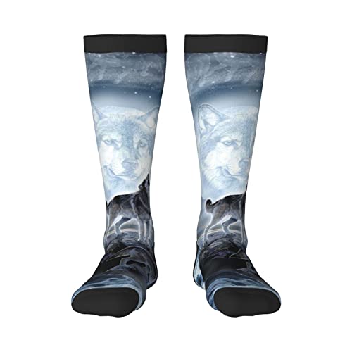 Buytruew Unisex Novelty Crew Socks, Moon Wolf Socks, Casual Funny Crazy Dress Socks for Men Women