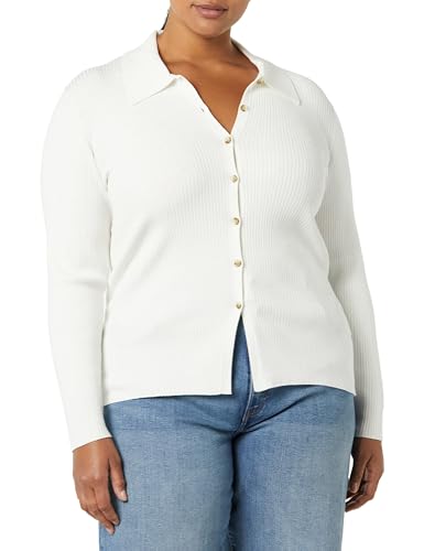 Image of Amazon Essentials Women's Fine Gauge Stretch Polo Ribbed Long Sleeve Sweater Cardigan