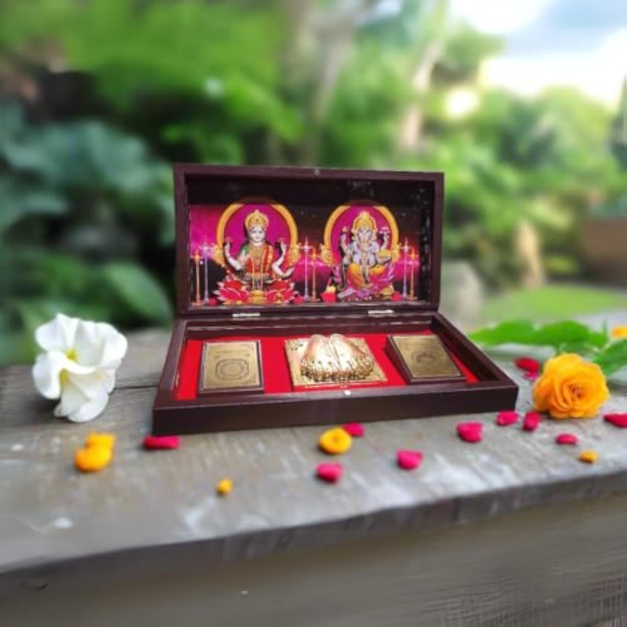 Gold-Plated Pooja Mandir for Wealth & Prosperity, Compact Size