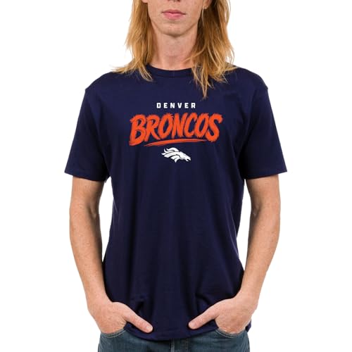 Junk Food NFL - Unisex Adult Short Sleeve Fan Tee - Denver Broncos Wild Brush - Officially Licensed - Navy - XL