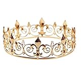 King Crown for Men Male Boy Prince 7' Gold Crystal Prom Birthday Wedding Party Tiara Headband, Large Full Round Costume Accessory Royal Cake Topper, Summer