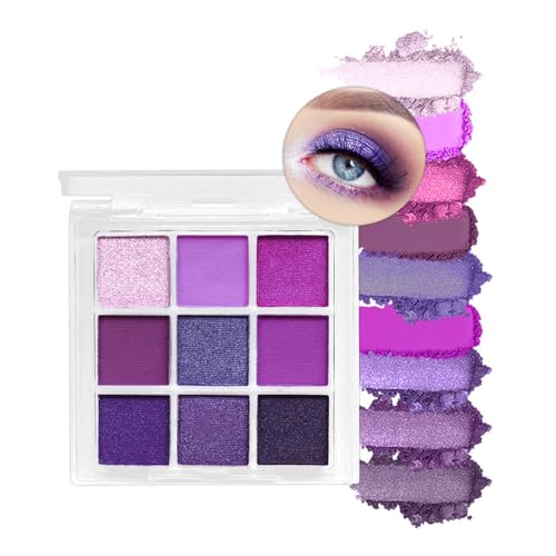 Purple Eyeshadow Palette, Pink Make-Up Palettes Shimmer Eye Shadow, Highly Pigmented Matte Shimmering Cool Make up Set, 9 Colour Waterproof Longlasting Eye Shadow Palette