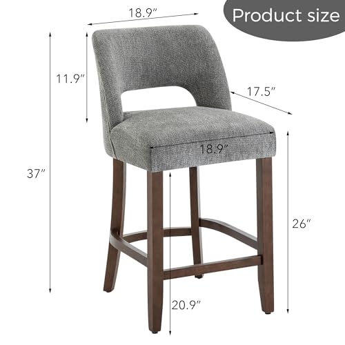 Image of VKNOW Bar Stools Set of 4, 26 inch Upholstered Counter Height Bar Stools,Modern Counter Stools with Wood Legs for Kitchen Island Dining Room Bar,Grey