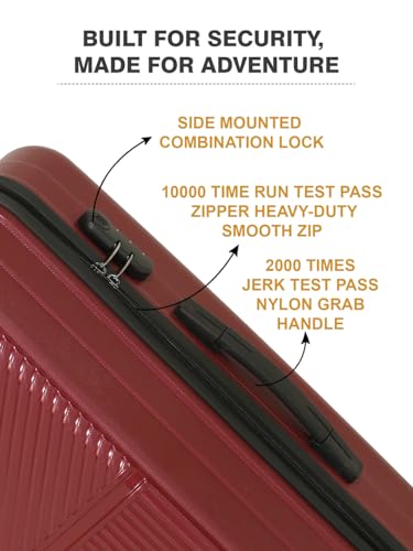 Image of Teakwood Set of 2 8 Wheels Trolley Bag, Hard Cabin with Zipper Closure, Adjustable Push Button & Cross Side Strap, Number Lock System 360 Degree (Set of 2, Maroon)