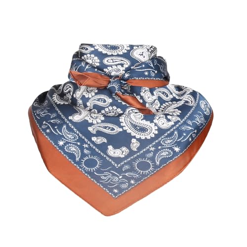 EIysee 27.5 Inches Satin Head Scarf -Hair Scarf Silk Head Scarf Silk Bandana Hair Wrap Neck Scarf for Women Men (Dark blue/orange)