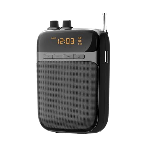 Amplificador de voz con cable LED portátil y radio FM negra