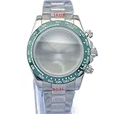 Espesor 13 mm XTINKOPW 1 Caja VK63 de 39,3 mm for Movimiento VK63, Caja de Acero Inoxidable, Accesorios for Correa de Reloj.(Green Bezel)