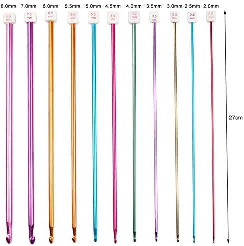 11PCS Crochet Hook Set, Tunisian Afghan Knitting Hook Needle Set Colorful Aluminum Knitting Tool Accessories Knit Needle Weaving Tools Sweater Needle Crochet Kits for Beginners, 11 Sizes 2mm-8mm