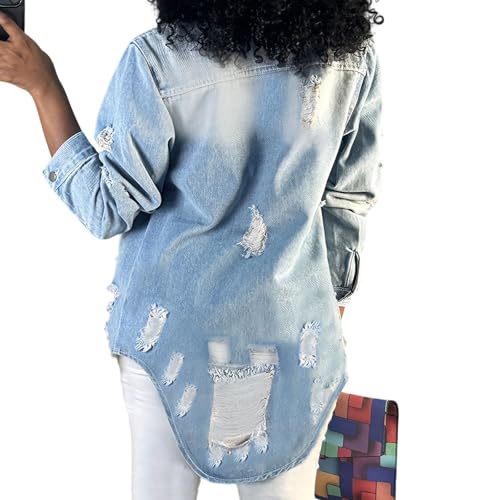Oversized Denim Jacket For Curvy Women 3X，Stretchy Denim Jacket Women Lightweight Plus Size Ripped Collared，Soft2