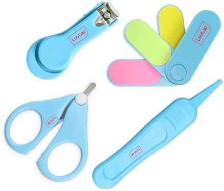 LuvLap Baby 4in1 Nail Grooming Set, Scissor, Clipper, Tweezer & Filer, Baby Grooming Kit, Baby Nail Scissor, Grooming Kit for New Born Baby, Baby Nail Cutter, New Born Grooming Kit, 4pcs, Blue, 0m+