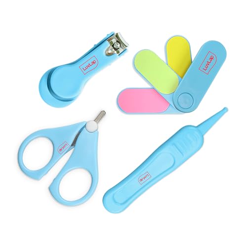 Image of LuvLap Baby 4in1 Nail Grooming Set, Scissor, Clipper, Tweezer & Filer, Baby Grooming Kit, Baby Nail Scissor, Grooming Kit for New Born Baby, Baby Nail Cutter, New Born Grooming Kit, 4pcs, Blue, 0m+