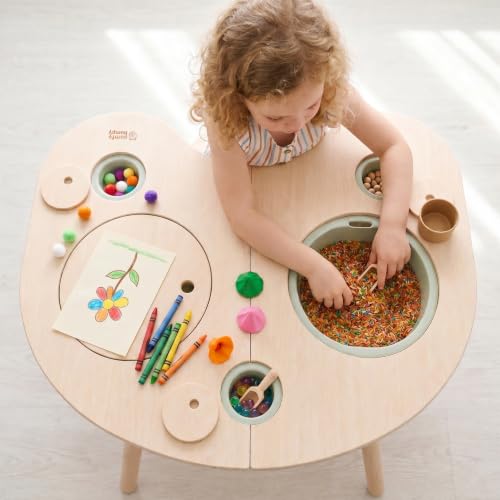 Image of ComfyBumpy Montessori Sensory Table for Toddlers – Multi-Play Wooden Activity Table with 5 Bins & Lids for Sand, Water & Toys | Easy-to-Clean Premium Wood with Angled Legs for Sturdiness