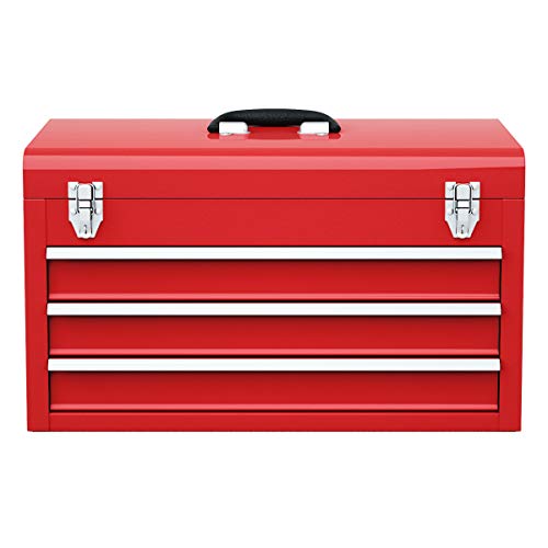HOMFME 3 Drawer Tool Box, Lockable Tool Storage Box with Latch System, Top Layer, Bearing Slides, EVA Mats, Tool Chest Heavy-Duty Tool Storage Cabinet for Workshop Garage, 52x22x 31cm (Red) - Image 7