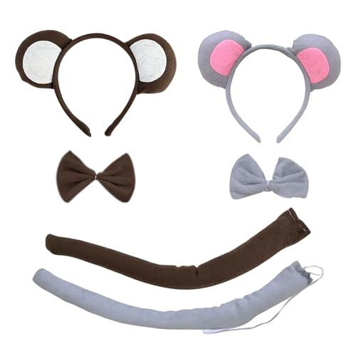 UILYNIU 6 Piezas Disfraz de Animal, Disfraces de Mono Ratón Cosplay Accesorios De Halloween Ratón Orejas Diadema Pajarita Cola para Niños Halloween Fiesta Carnaval Disfraces Animales Cosplay (6PCS)