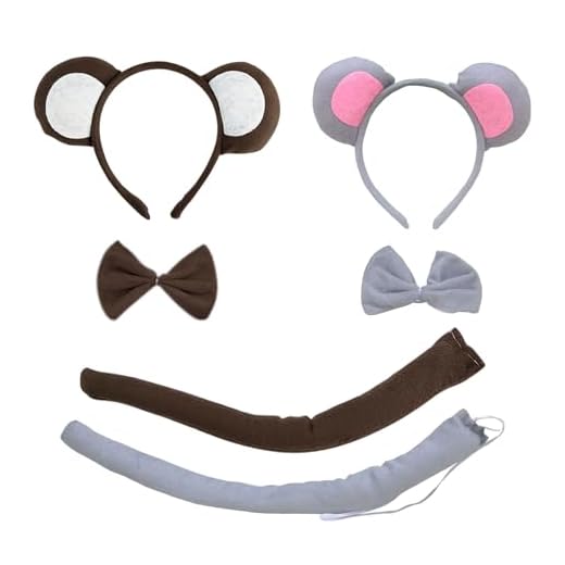 UILYNIU 6 Piezas Disfraz de Animal, Disfraces de Mono Ratón Cosplay Accesorios De Halloween Ratón Orejas Diadema Pajarita Cola para Niños Halloween Fiesta Carnaval Disfraces Animales Cosplay (6PCS)