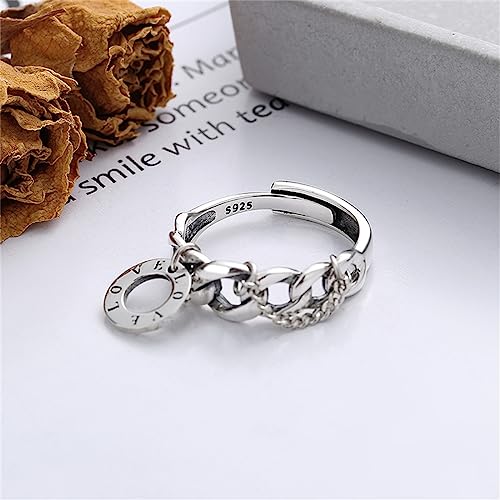 Bague chaîne coréenne argent S925 avec message LOVE cadeau idéal