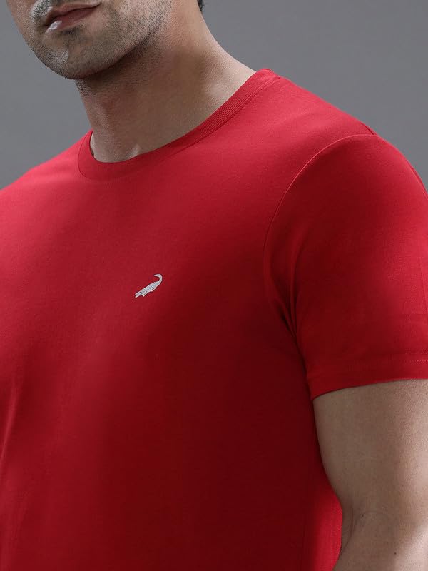 Image of CROCODILE Men Solid Sport Fit T Shirt | Round Neck | Short Sleeve | Regular Length | Basic Casual Pull On Topwear Grey Melange