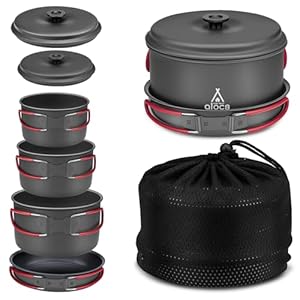 Alocs Camping Cookware Set Camping Gear, Compact Camping Pots and Pans Set, Durable Hard Alumina Camping Cooking Set for Outdoor Backpacking Camping Hiking Picnic, Included Mesh Carry Bag.