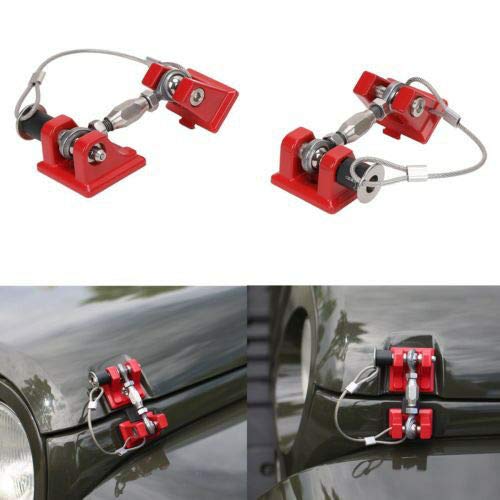 2Pcs Aluminum Hood Catch Lock Bracket Latch Buckle Holder for 07-17 Jeep Wrangler JK & Unlimited (Red)
