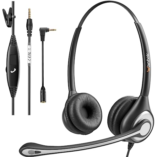 Wantek Cell Phone Headset with Microphone Noise Cancelling, Wired 3.5mm Computer Headphone for iPhone Samsung Android PC Laptop Tablet Skype Call Center Home Office, Ultra Comfort(F602J35)